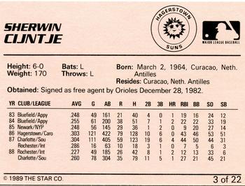 1989 Star Hagerstown Suns #3 Sherwin Cijntje Back