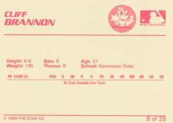 1989 Star Hamilton Redbirds #6 Cliff Brannon Back