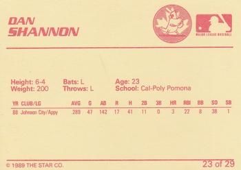 1989 Star Hamilton Redbirds #23 Dan Shannon Back