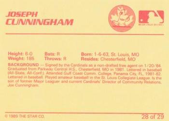 1989 Star Hamilton Redbirds #28 Joseph Cunningham Back