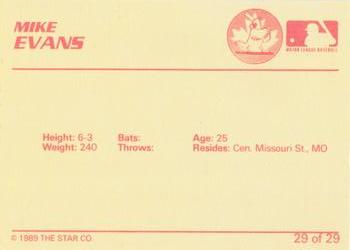 1989 Star Hamilton Redbirds #29 Mike Evans Back