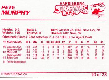1989 Star Harrisburg Senators #10 Pete Murphy Back