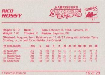 1989 Star Harrisburg Senators #15 Rico Rossy Back