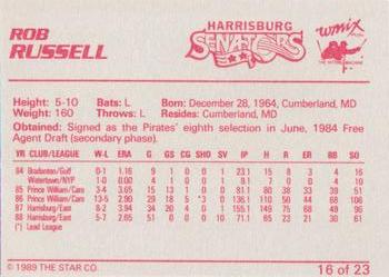 1989 Star Harrisburg Senators #16 Rob Russell Back