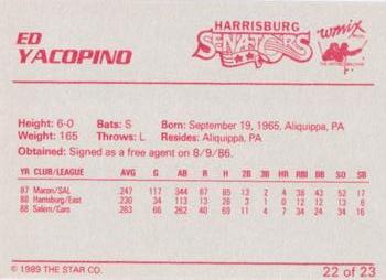1989 Star Harrisburg Senators #22 Ed Yacopino Back