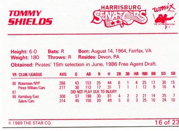 1989 Star Harrisburg Senators #16 Tommy Shields Back