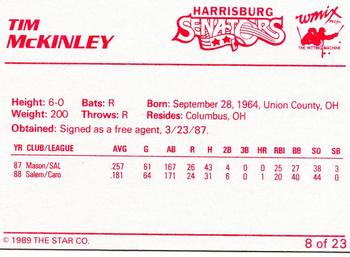 1989 Star Harrisburg Senators #8 Tim McKinley Back