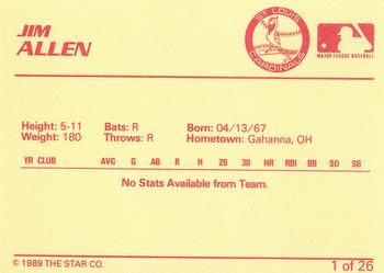 1989 Star Johnson City Cardinals #1 Jim Allen Back
