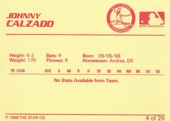 1989 Star Johnson City Cardinals #4 Johnny Calzado Back