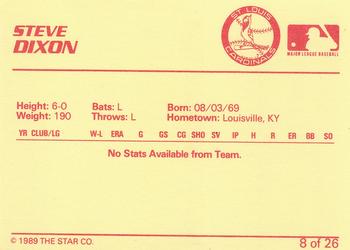 1989 Star Johnson City Cardinals #8 Steve Dixon Back
