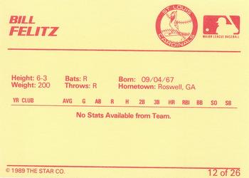 1989 Star Johnson City Cardinals #12 Bill Fielitz Back