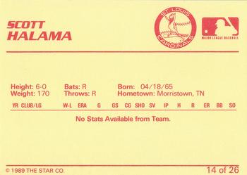 1989 Star Johnson City Cardinals #14 Scott Halama Back
