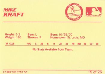 1989 Star Johnson City Cardinals #15 Mike Kraft Back
