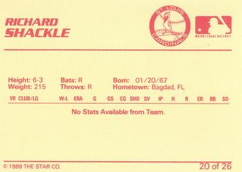 1989 Star Johnson City Cardinals #20 Richard Shackle Back
