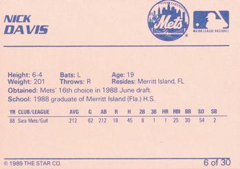 1989 Star Kingsport Mets #6 Nick Davis Back