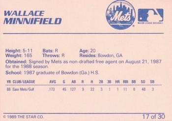 1989 Star Kingsport Mets #17 Wallace Minnifield Back