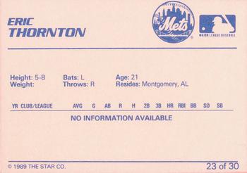 1989 Star Kingsport Mets #23 Eric Thornton Back