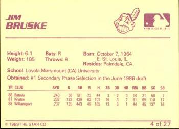 1989 Star Kinston Indians #4 Jim Bruske Back