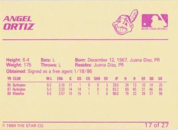 1989 Star Kinston Indians #17 Angel Ortiz Back