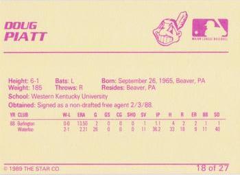 1989 Star Kinston Indians #18 Doug Piatt Back