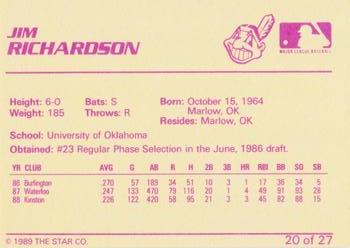1989 Star Kinston Indians #20 Jim Richardson Back