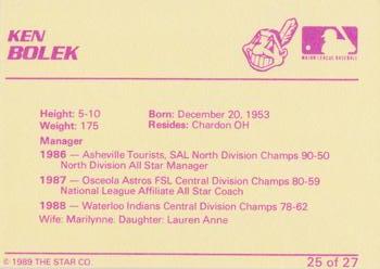 1989 Star Kinston Indians #25 Ken Bolek Back