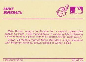 1989 Star Kinston Indians #26 Mike Brown Back