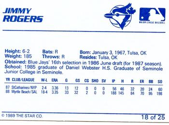 1989 Star Knoxville Blue Jays #18 Jimmy Rogers Back