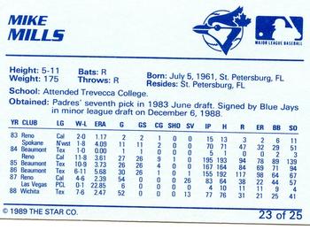 1989 Star Knoxville Blue Jays #23 Mike Mills Back