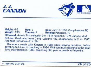 1989 Star Knoxville Blue Jays #24 J.J. Cannon Back