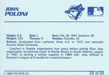 1989 Star Knoxville Blue Jays #25 John Poloni Back