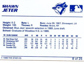 1989 Star Knoxville Blue Jays #8 Shawn Jeter Back