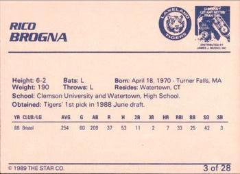 1989 Star Lakeland Tigers #3 Rico Brogna Back