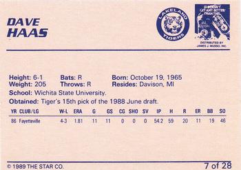 1989 Star Lakeland Tigers #7 Dave Haas Back