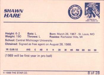 1989 Star Lakeland Tigers #8 Shawn Hare Back
