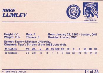 1989 Star Lakeland Tigers #14 Mike Lumley Back