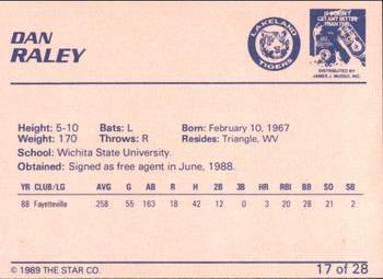 1989 Star Lakeland Tigers #17 Dan Raley Back