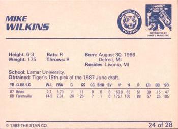 1989 Star Lakeland Tigers #24 Mike Wilkins Back