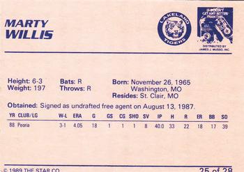 1989 Star Lakeland Tigers #25 Marty Willis Back