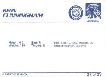 1989 Star Lakeland Tigers #27 Kenn Cunningham Back
