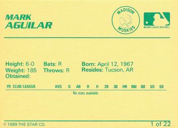 1989 Star Madison Muskies #1 Mark Aguilar Back