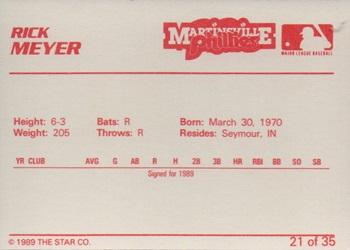 1989 Star Martinsville Phillies #21 Rick Meyer Back