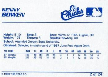 1989 Star Memphis Chicks #2 Kenny Bowen Back