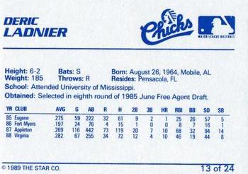 1989 Star Memphis Chicks #13 Deric Ladnier Back