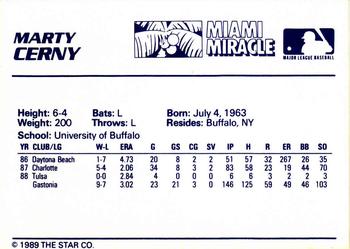 1989 Star Miami Miracle II #3 Marty Cerny Back