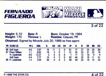 1989 Star Miami Miracle II #4 Fernando Figueroa Back