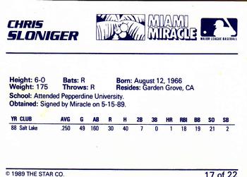 1989 Star Miami Miracle II #17 Chris Sloniger Back
