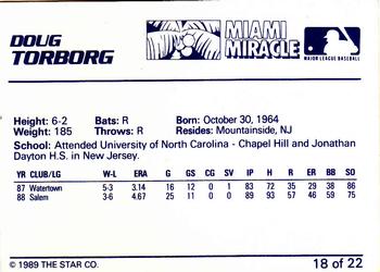 1989 Star Miami Miracle II #18 Doug Torborg Back