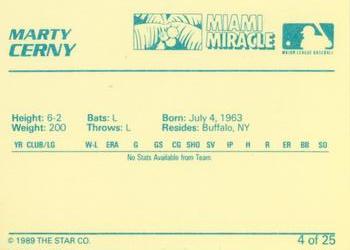 1989 Star Miami Miracle I #4 Marty Cerny Back