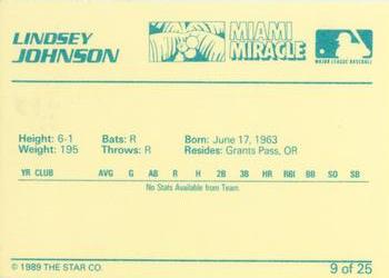 1989 Star Miami Miracle I #9 Lindsey Johnson Back
